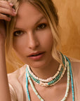 Sea Light Peruvian Opal Heishi Bead and Diamond Necklace