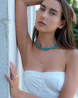 Turquoise and Round Cut Diamond Necklace