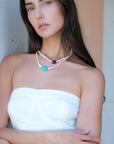 Asymmetrical Pearl Necklace with Turquoise and Pink Tourmaline