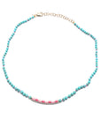 Red/Pink Enameled Heart Pendant and Turquoise Beaded Necklace