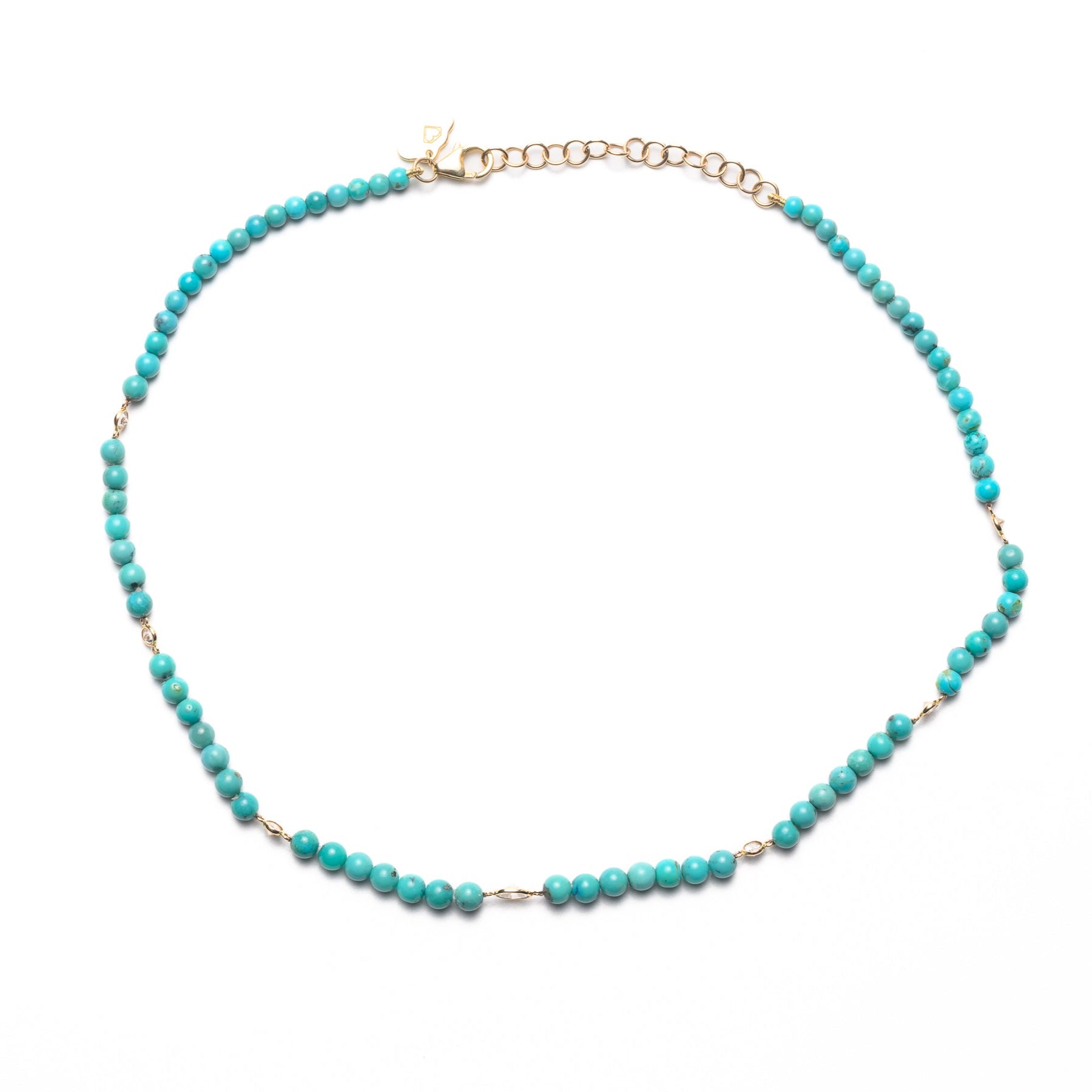 Turquoise and Marquise Cut Diamond Necklace