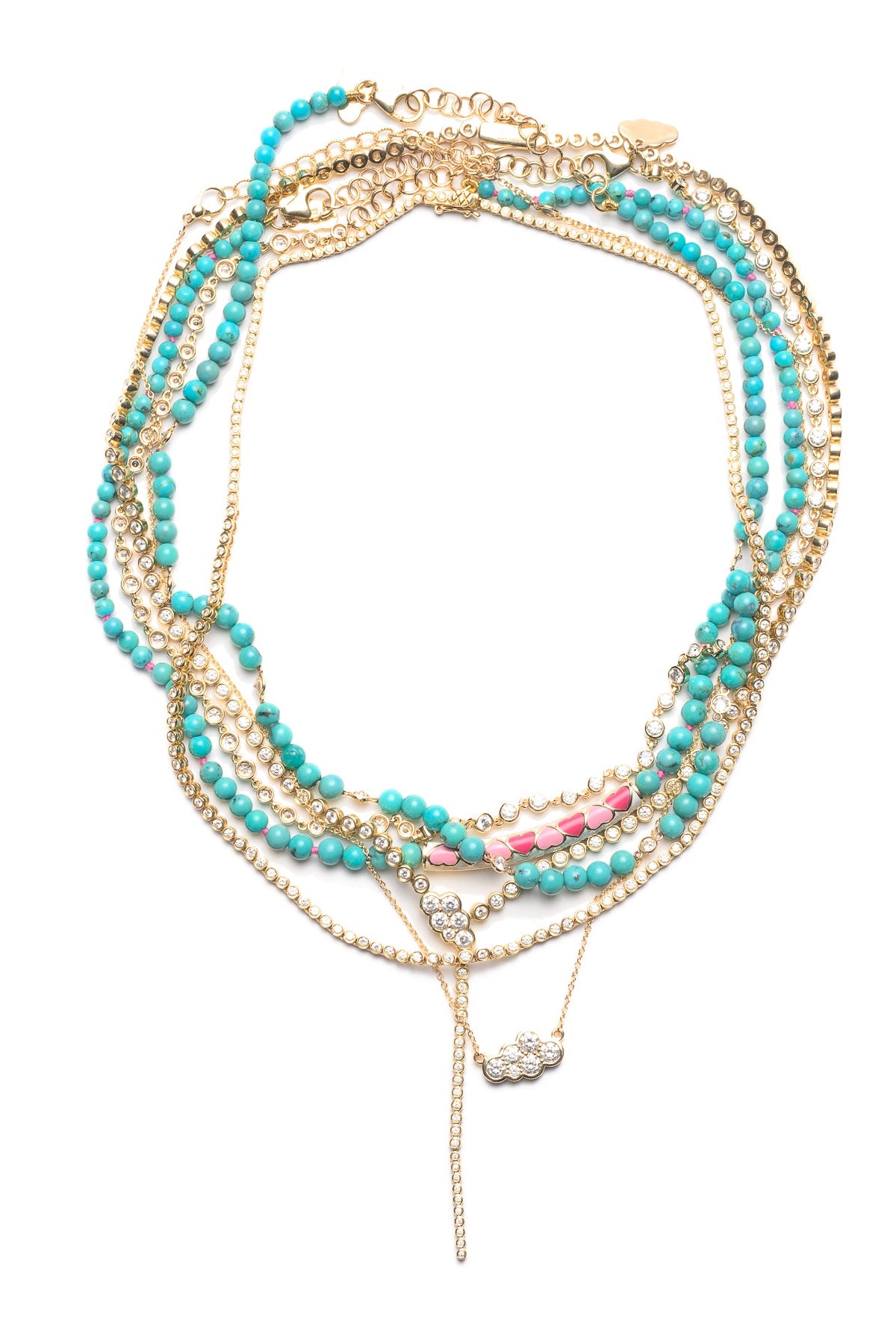 Turquoise and Round Cut Diamond Necklace