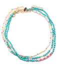 Red/Pink Enameled Heart Pendant and Turquoise Beaded Necklace