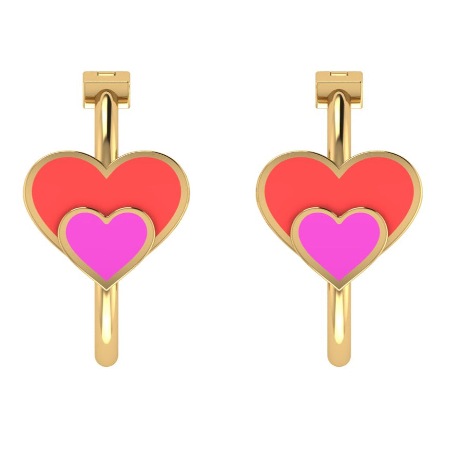 Double Heart Enamel Hoops