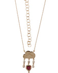 Gold Cloud Rain Charm Necklace with Diamonds and Ruby Heart