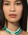 Sea Light Peruvian Opal Heishi Bead and Diamond Necklace