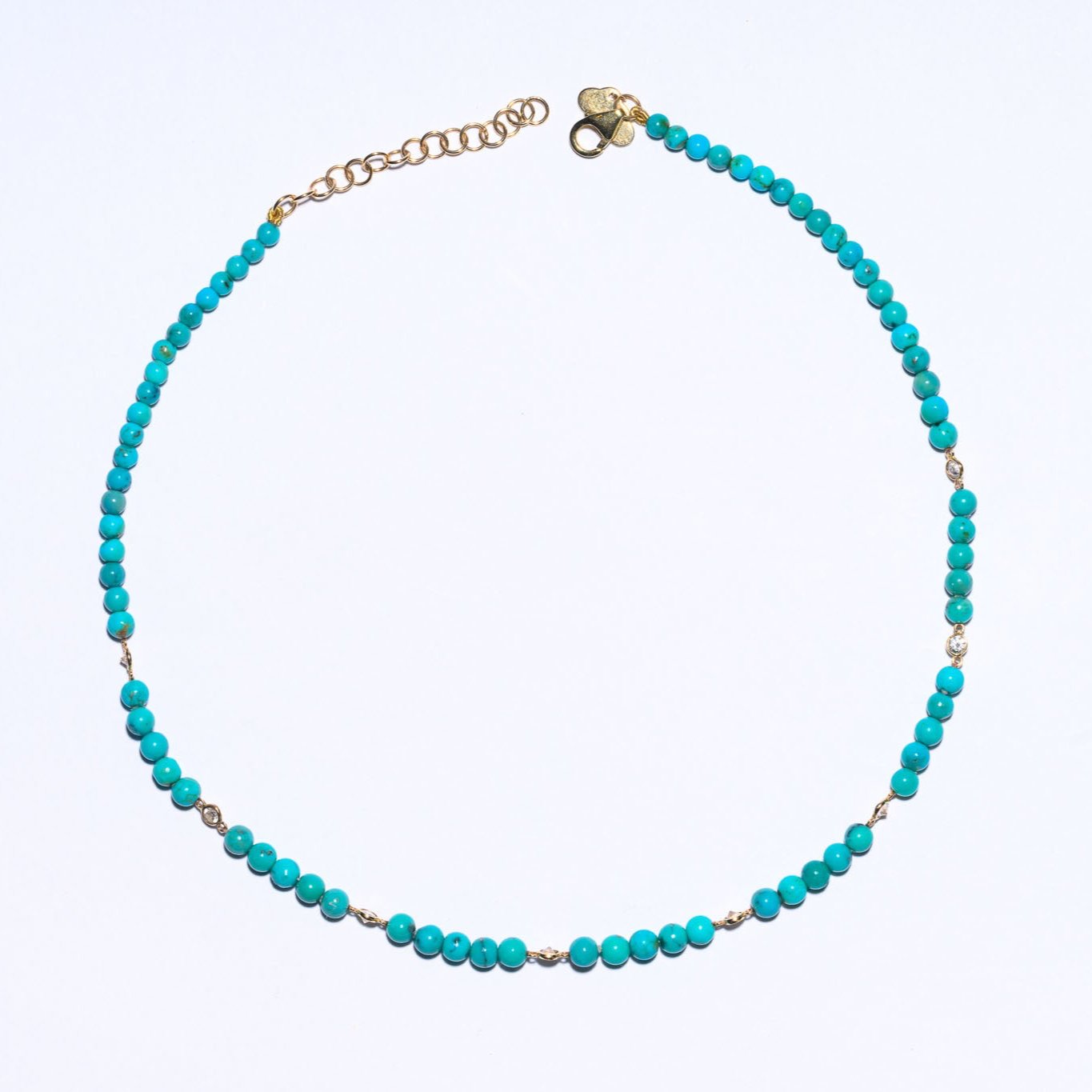 Turquoise and Round Cut Diamond Necklace