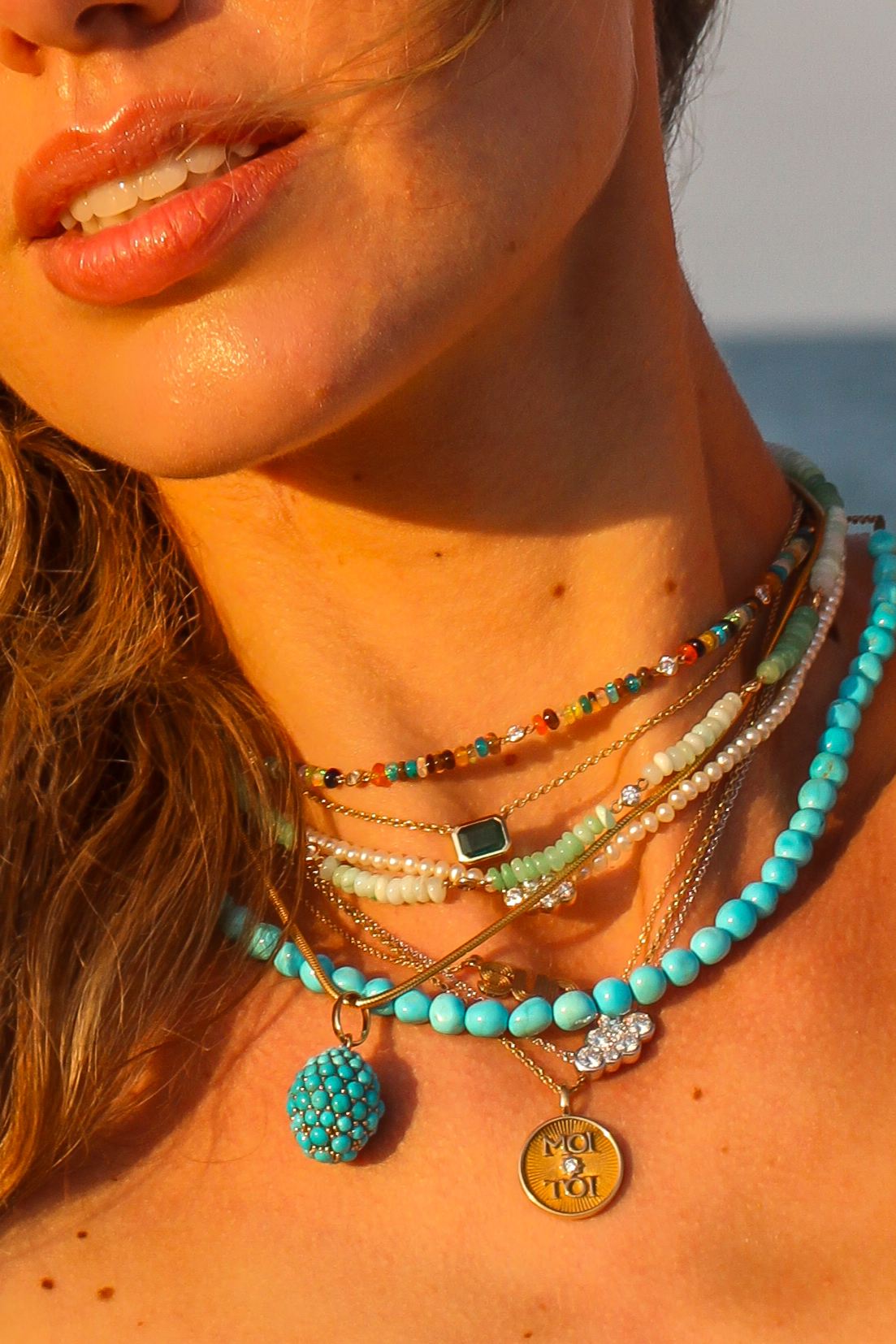 Vintage-Inspired Turquoise Beaded Pendant with Oversize Bail