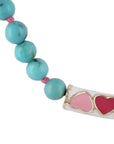 Red/Pink Enameled Heart Pendant and Turquoise Beaded Necklace
