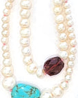 Asymmetrical Pearl Necklace with Turquoise and Pink Tourmaline