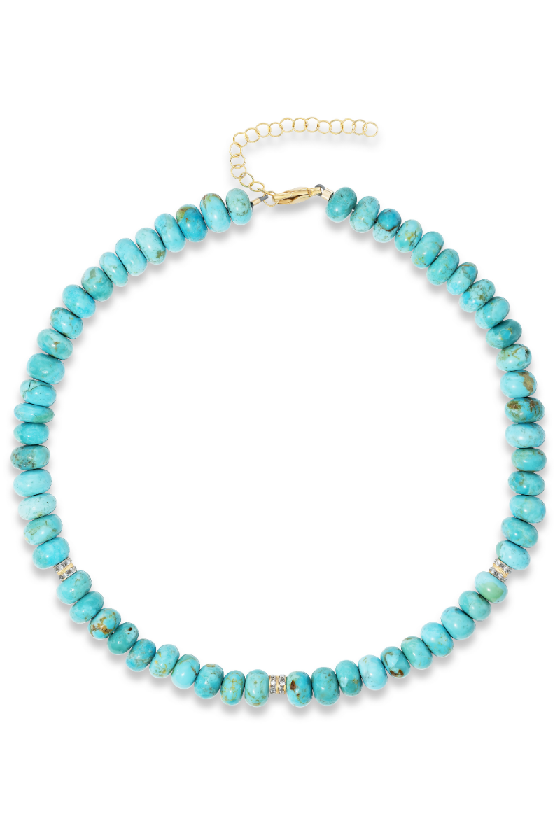 10 mm Hand-Selected Arizona Turquoise Tyre Necklace with Diamond Rondelles