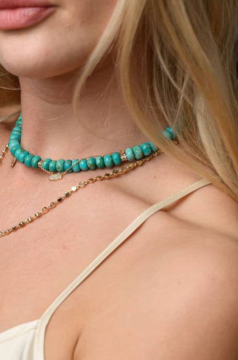 10 mm Hand-Selected Arizona Turquoise Tyre Necklace with Diamond Rondelles