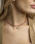 Watermelon Tourmaline and Floating Diamond Necklace