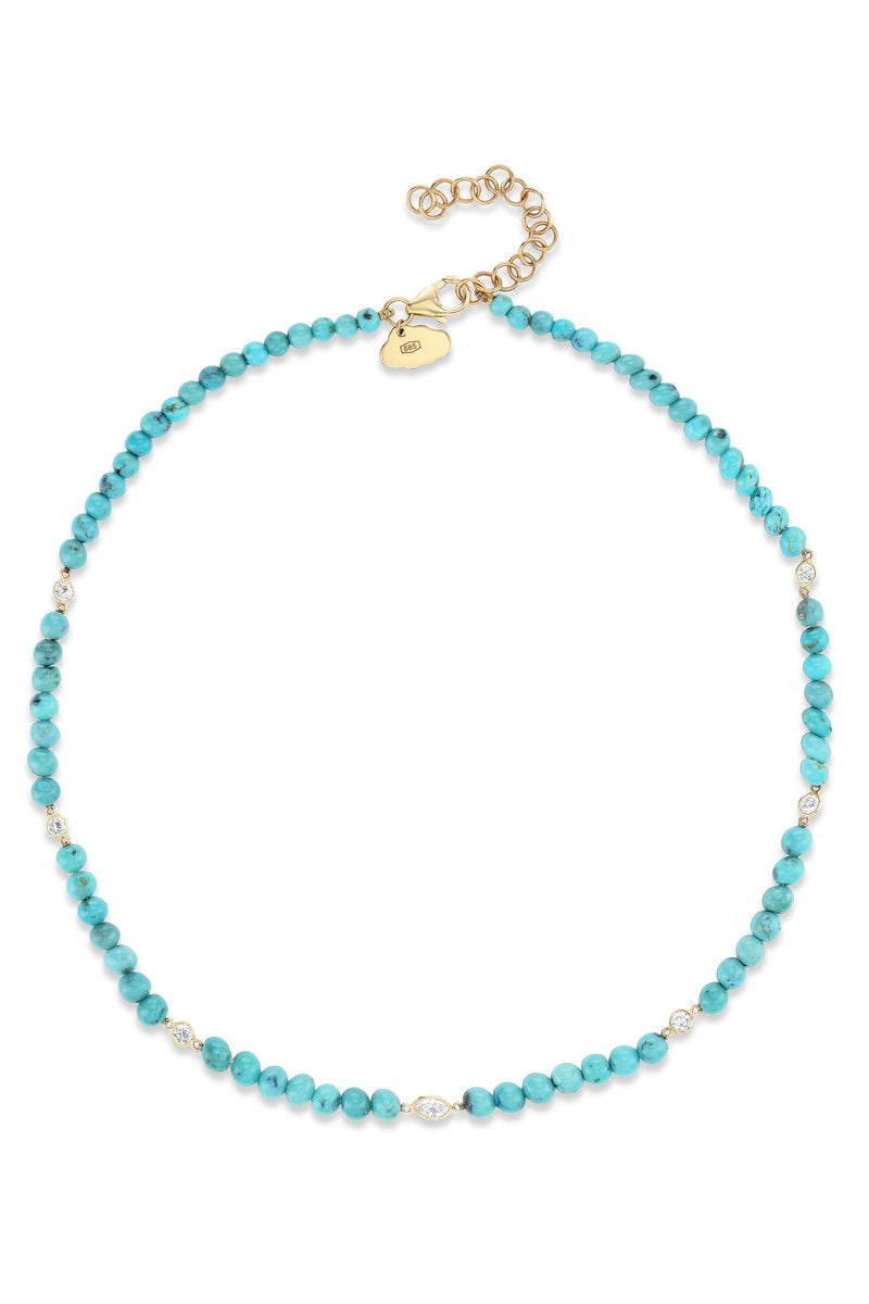 Turquoise and Marquise Cut Floating Diamond Choker