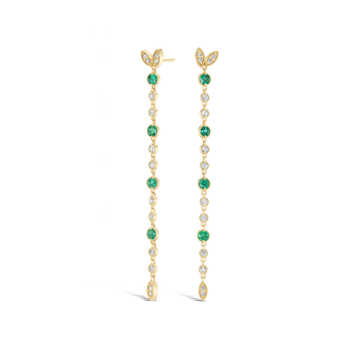 Twin Leaves Emerald and Diamond 70 mm Earrings