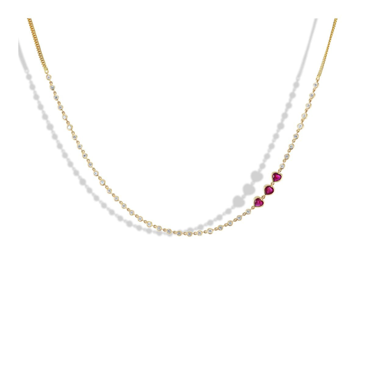 Tender Heart Diamond and Ruby Flux Line Necklace