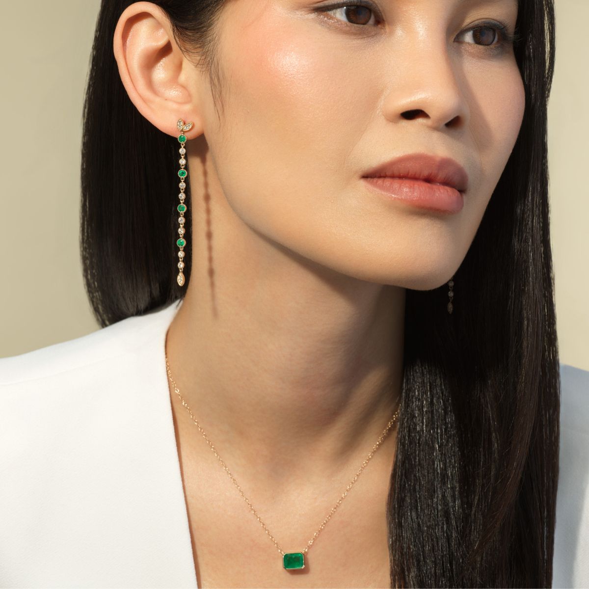 Twin Leaves Emerald and Diamond 70 mm Earrings
