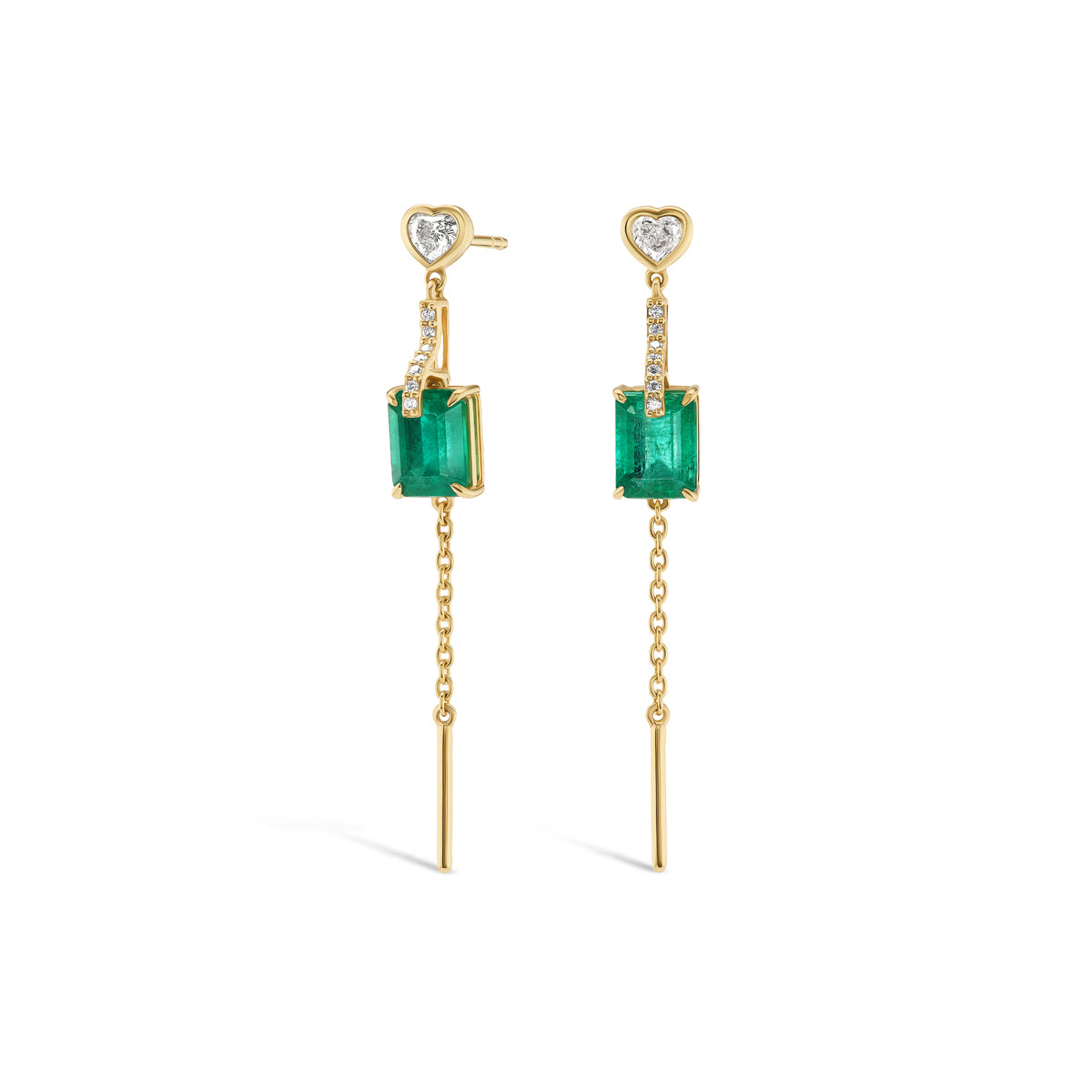 Emerald In-Line Diamond Earrings