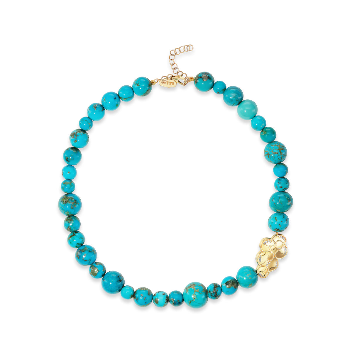 Natural Turquoise Beaded Necklace with Large Tibetan Cloud