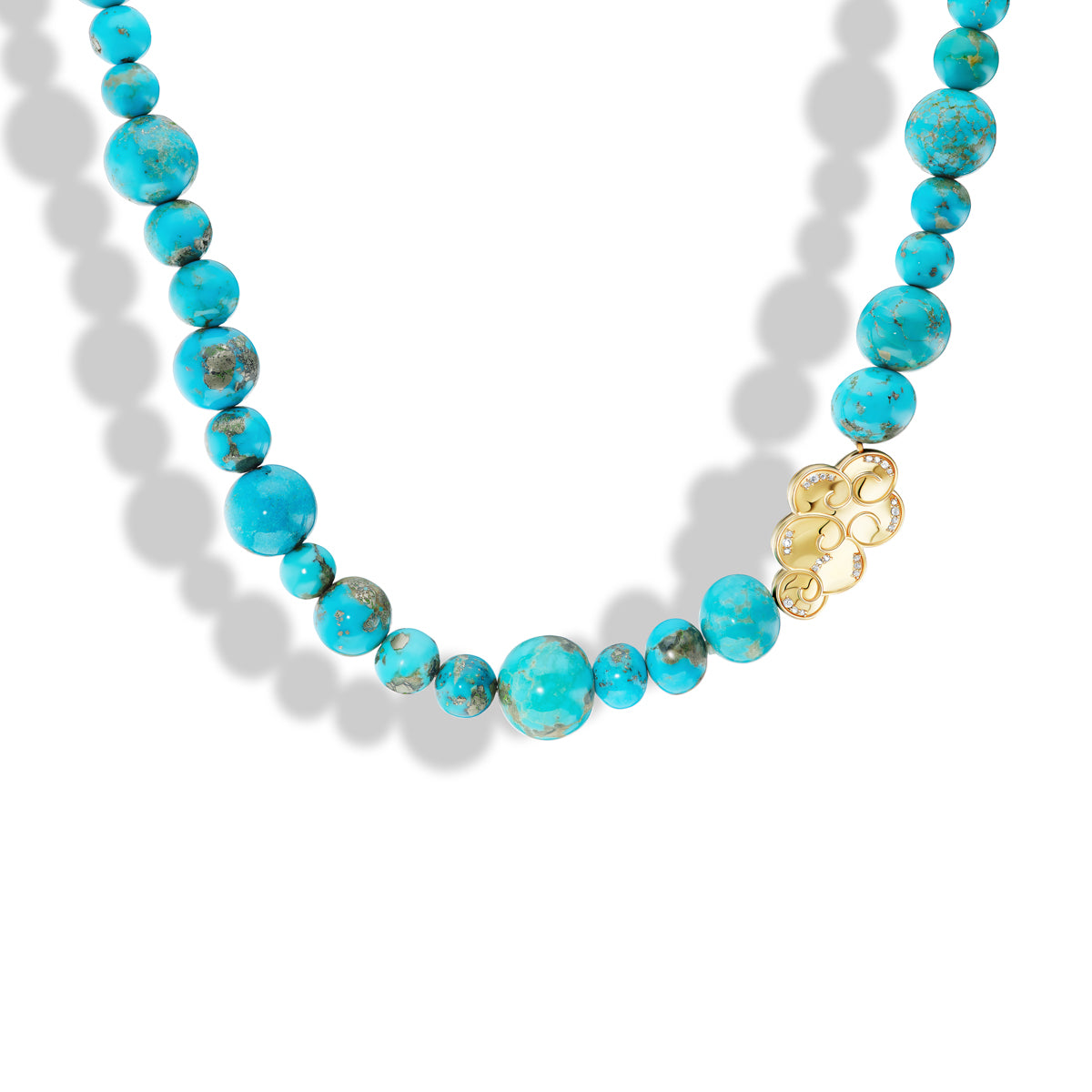Natural Turquoise Beaded Necklace with Large Tibetan Cloud
