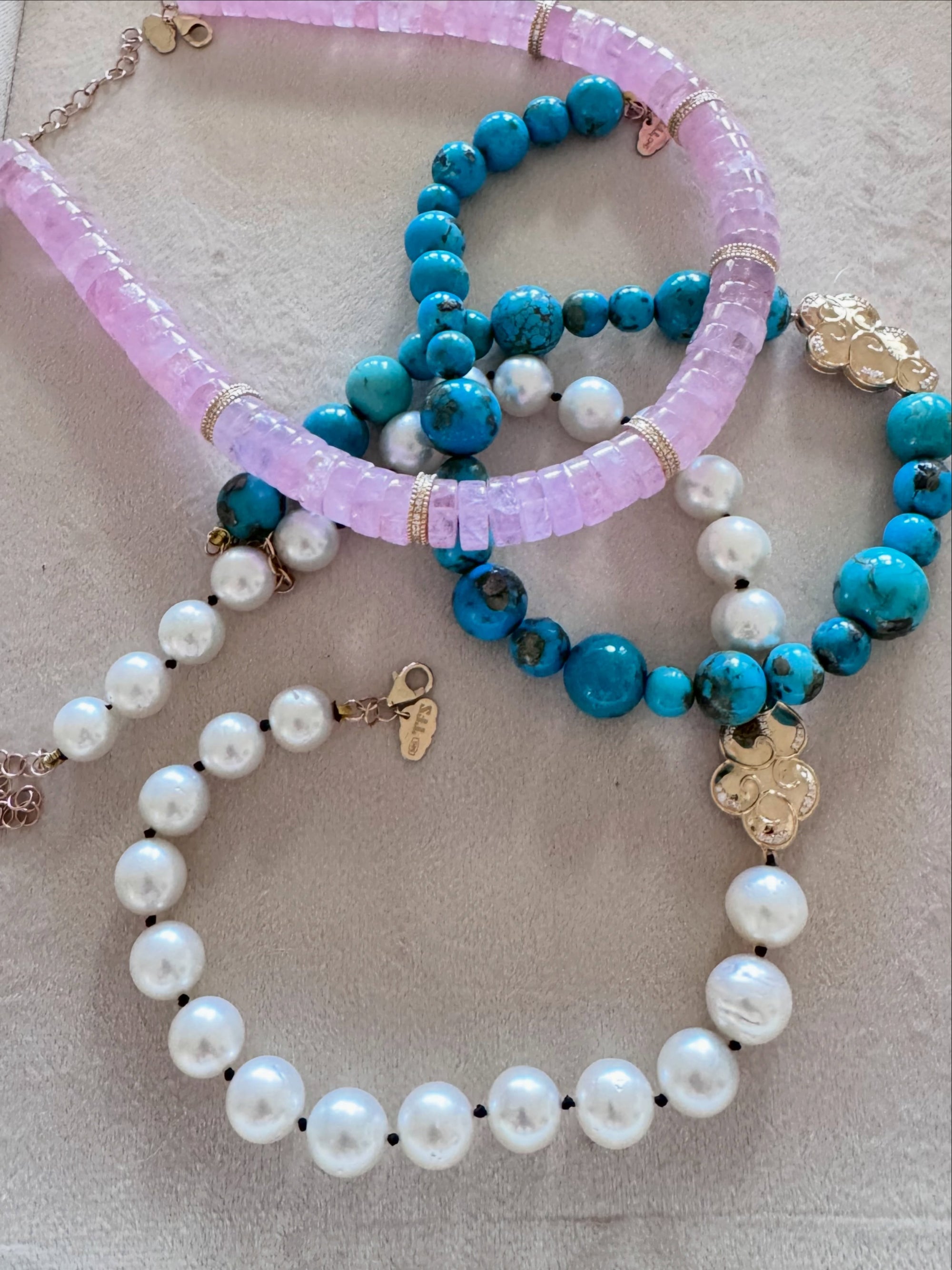 Natural Turquoise Beaded Necklace with Large Tibetan Cloud